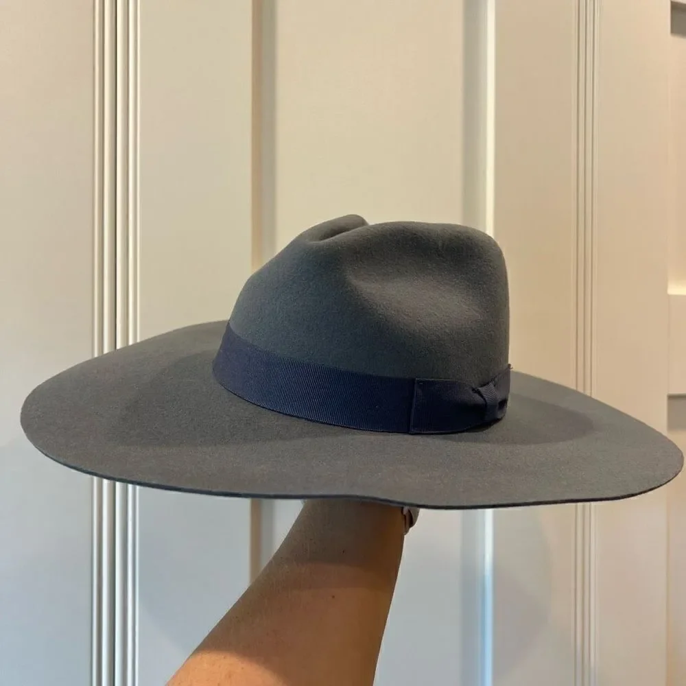 Anthropologie Wyeth Adrian Charcoal Slate Grey Wide Brim Rancher Hat Brand New